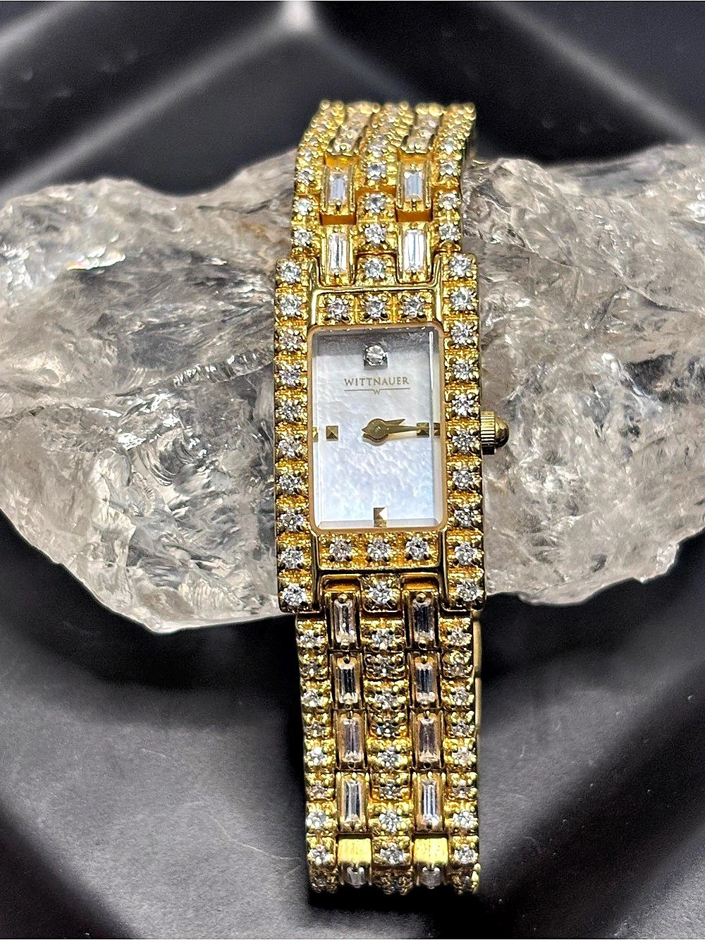 Luxurious gold tone Wittnauer rectangular dress wristwatch